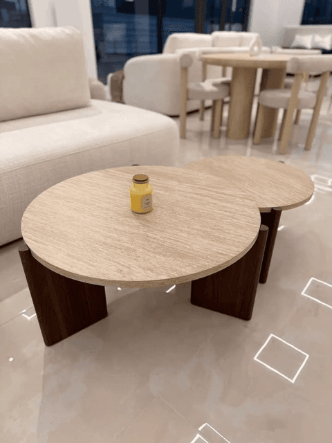 TABLE BASSE DUO ZORA EFFET TRAVERTIN PIED NOYER — photo 3