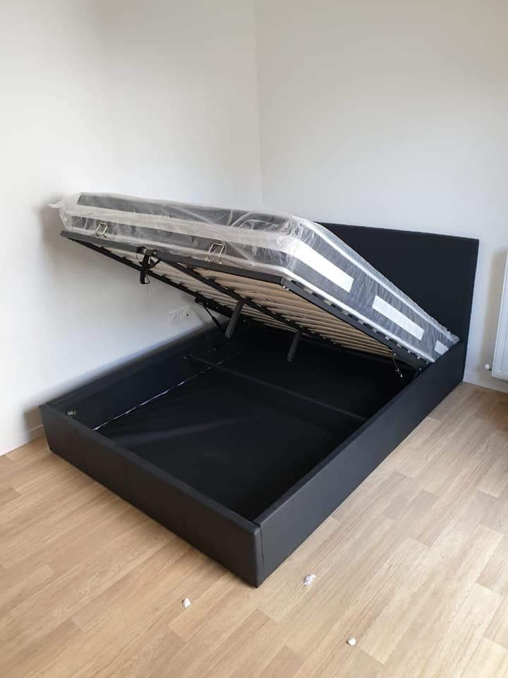 Lit coffre beige avec matelas 140x190