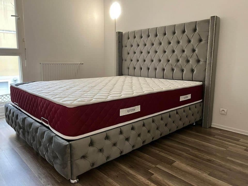 Lit Coffre Gris 140x190 cm – Lit avec Rangement Intégré — photo 2