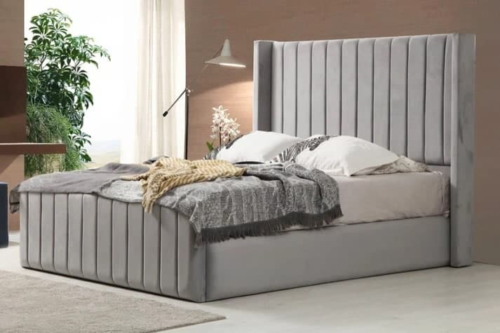 LIT COFFRE VELOURS PRINCE Gris 1m60 — photo 3